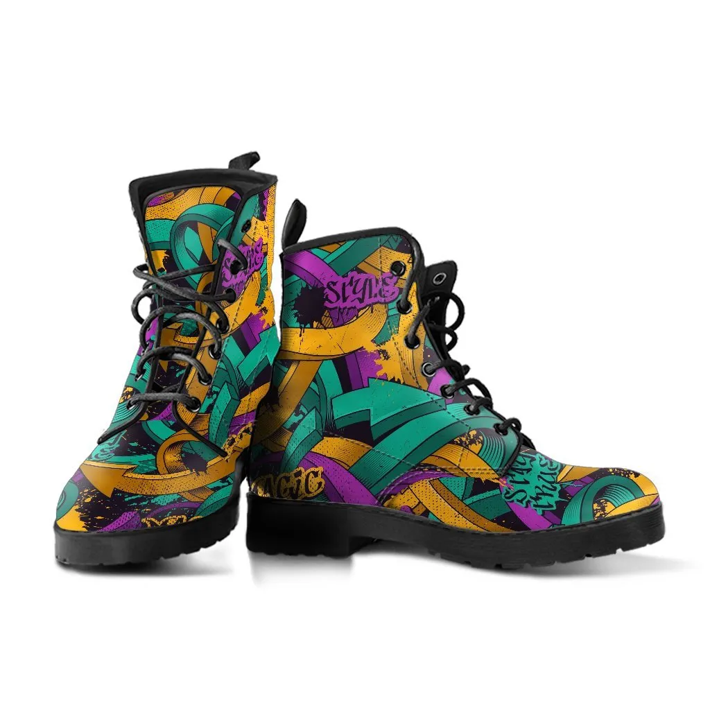Combat Boots - Graffiti Fashion #11 | Vegan Leather Lace Up Boots Women, Women's Boots, Men's Boots 9.5, Custom Shoes, 90s Boots, 2000s Boots