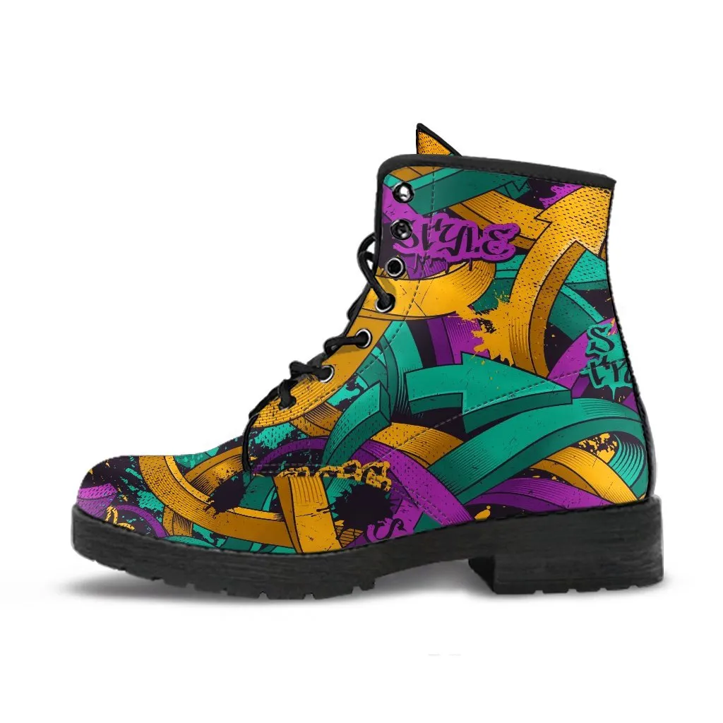 Combat Boots - Graffiti Fashion #11 | Vegan Leather Lace Up Boots Women, Women's Boots, Men's Boots 9.5, Custom Shoes, 90s Boots, 2000s Boots