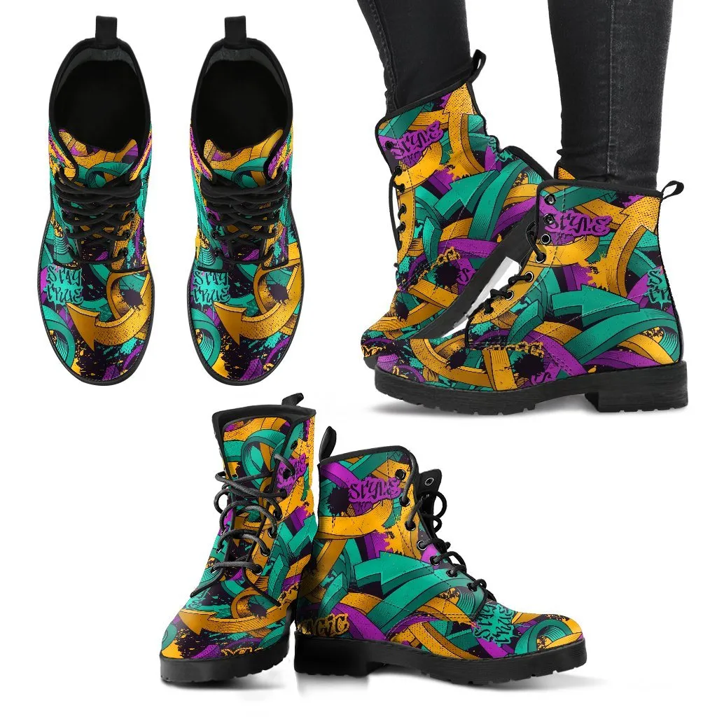 Combat Boots - Graffiti Fashion #11 | Vegan Leather Lace Up Boots Women, Women's Boots, Men's Boots 9.5, Custom Shoes, 90s Boots, 2000s Boots