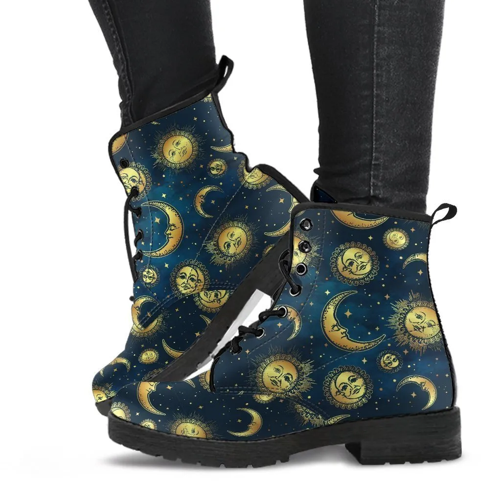 Combat Boots - Sun Moon Boots | Vegan Leather Lace Up Boots Women, Handmade Lace Up Boots, Women's Boots, Custom Shoes, Travel Shoes
