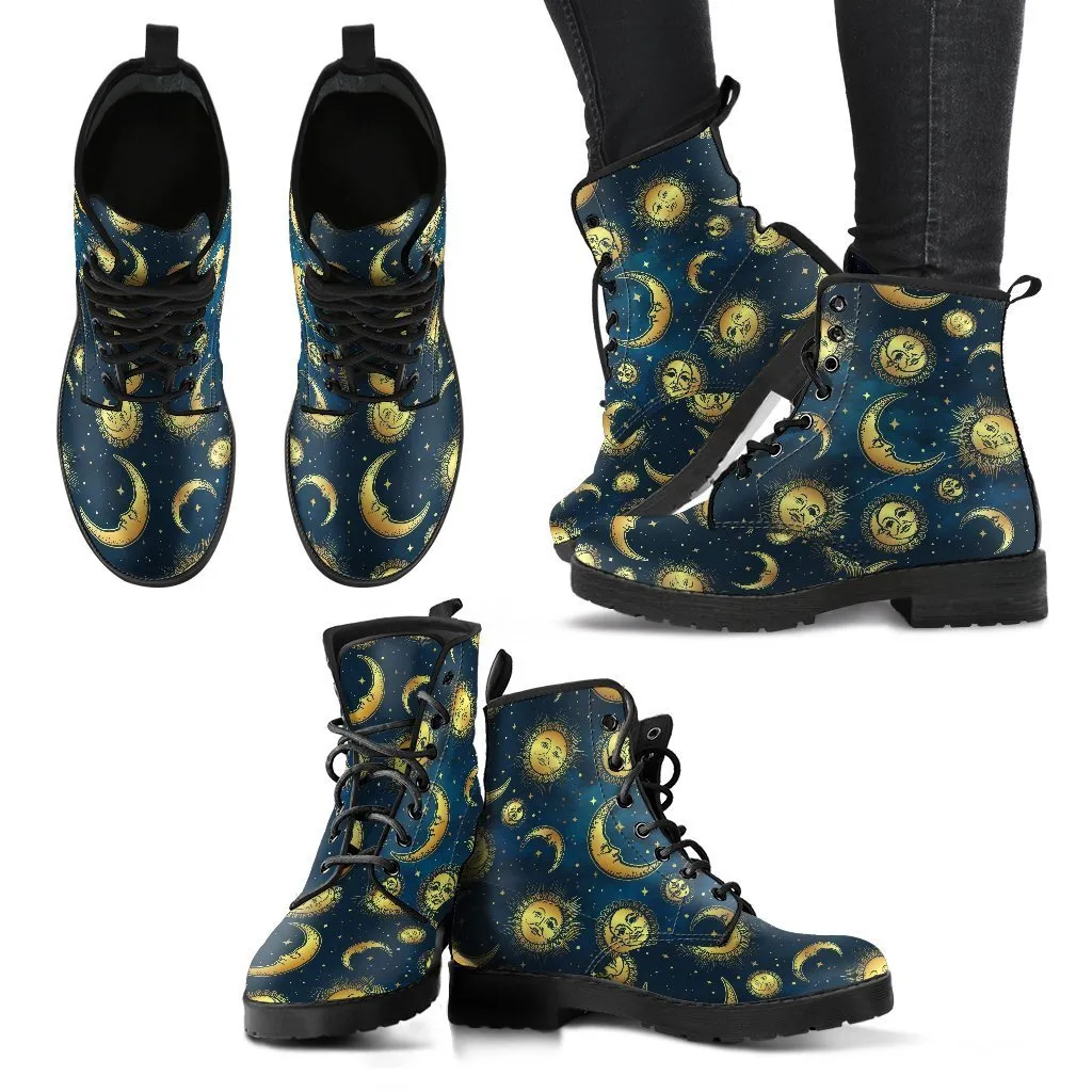 Combat Boots - Sun Moon Boots | Vegan Leather Lace Up Boots Women, Handmade Lace Up Boots, Women's Boots, Custom Shoes, Travel Shoes