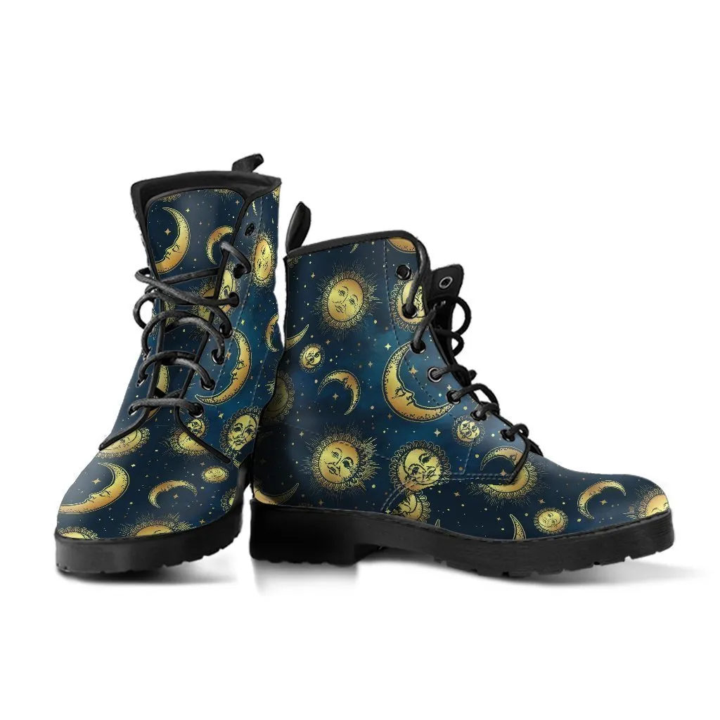 Combat Boots - Sun Moon Boots | Vegan Leather Lace Up Boots Women, Handmade Lace Up Boots, Women's Boots, Custom Shoes, Travel Shoes