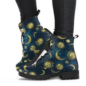 Combat Boots - Sun Moon Boots | Vegan Leather Lace Up Boots Women, Handmade Lace Up Boots, Women's Boots, Custom Shoes, Travel Shoes