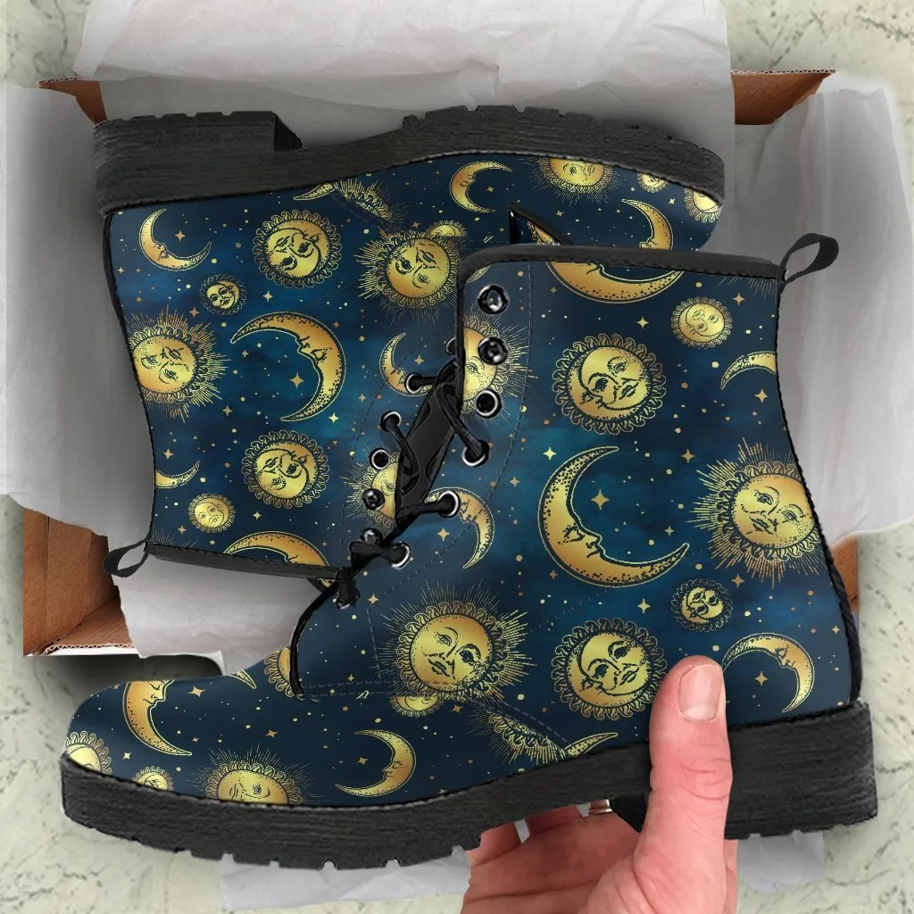 Combat Boots - Sun Moon Boots | Vegan Leather Lace Up Boots Women, Handmade Lace Up Boots, Women's Boots, Custom Shoes, Travel Shoes
