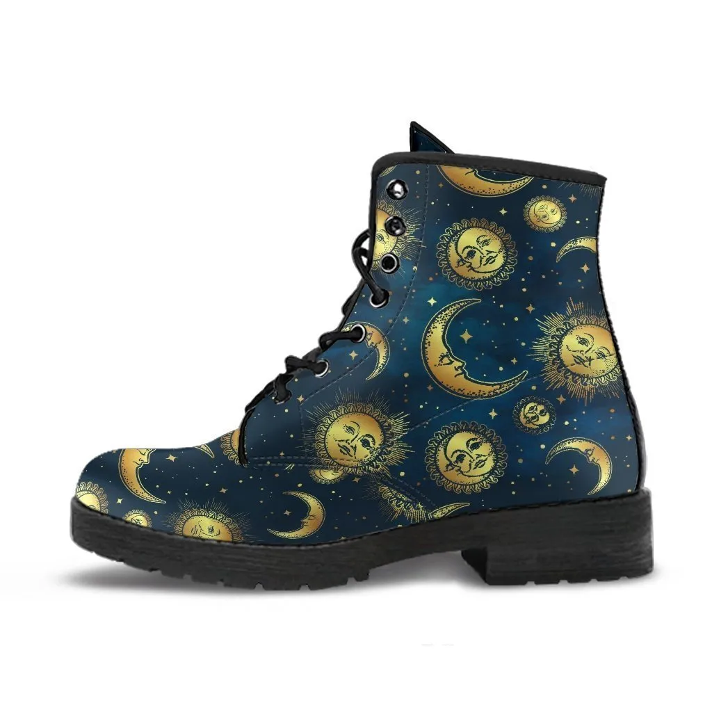 Combat Boots - Sun Moon Boots | Vegan Leather Lace Up Boots Women, Handmade Lace Up Boots, Women's Boots, Custom Shoes, Travel Shoes