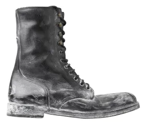 Dolce & Gabbana Black Leather Mid Calf Lace Up Boots Shoes