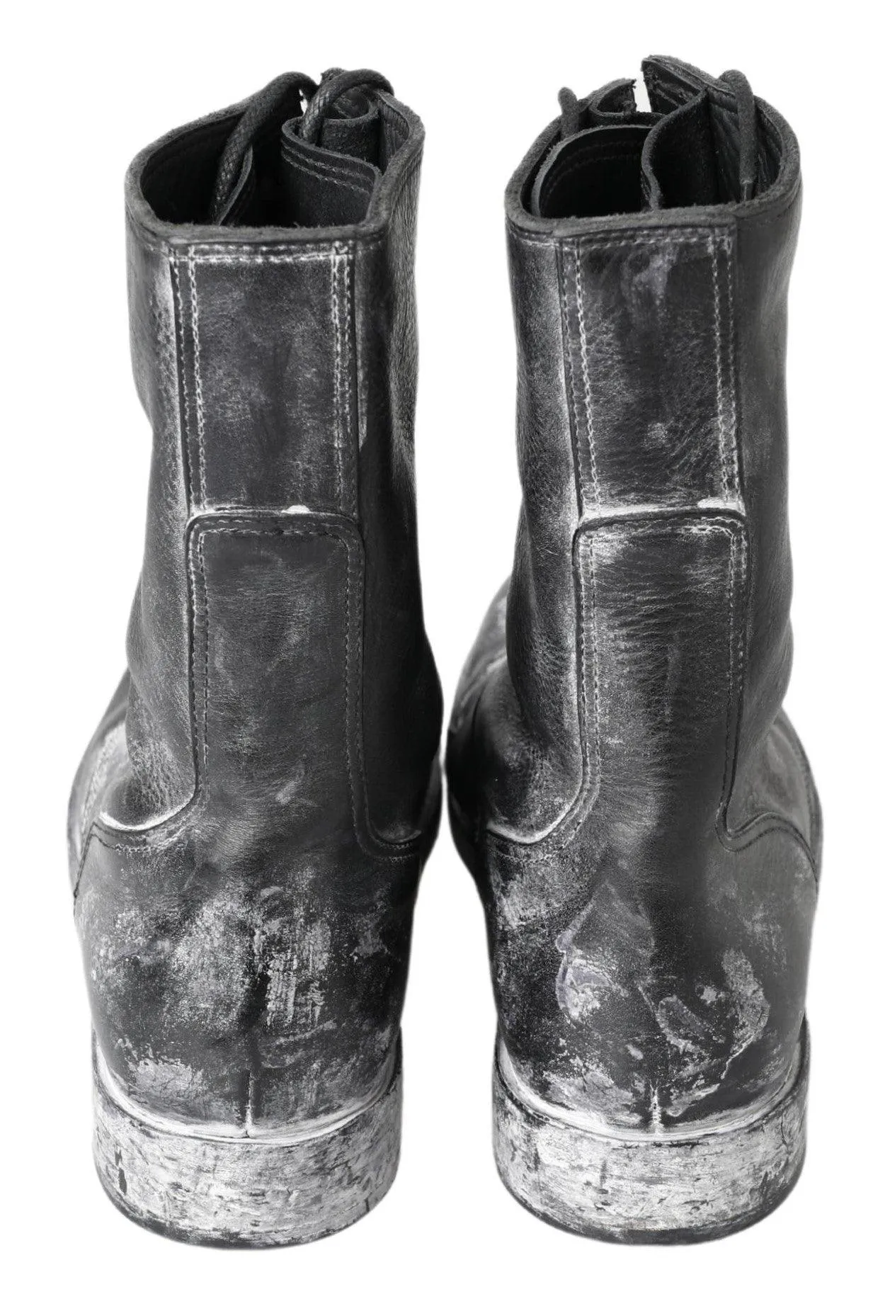 Dolce & Gabbana Black Leather Mid Calf Lace Up Boots Shoes