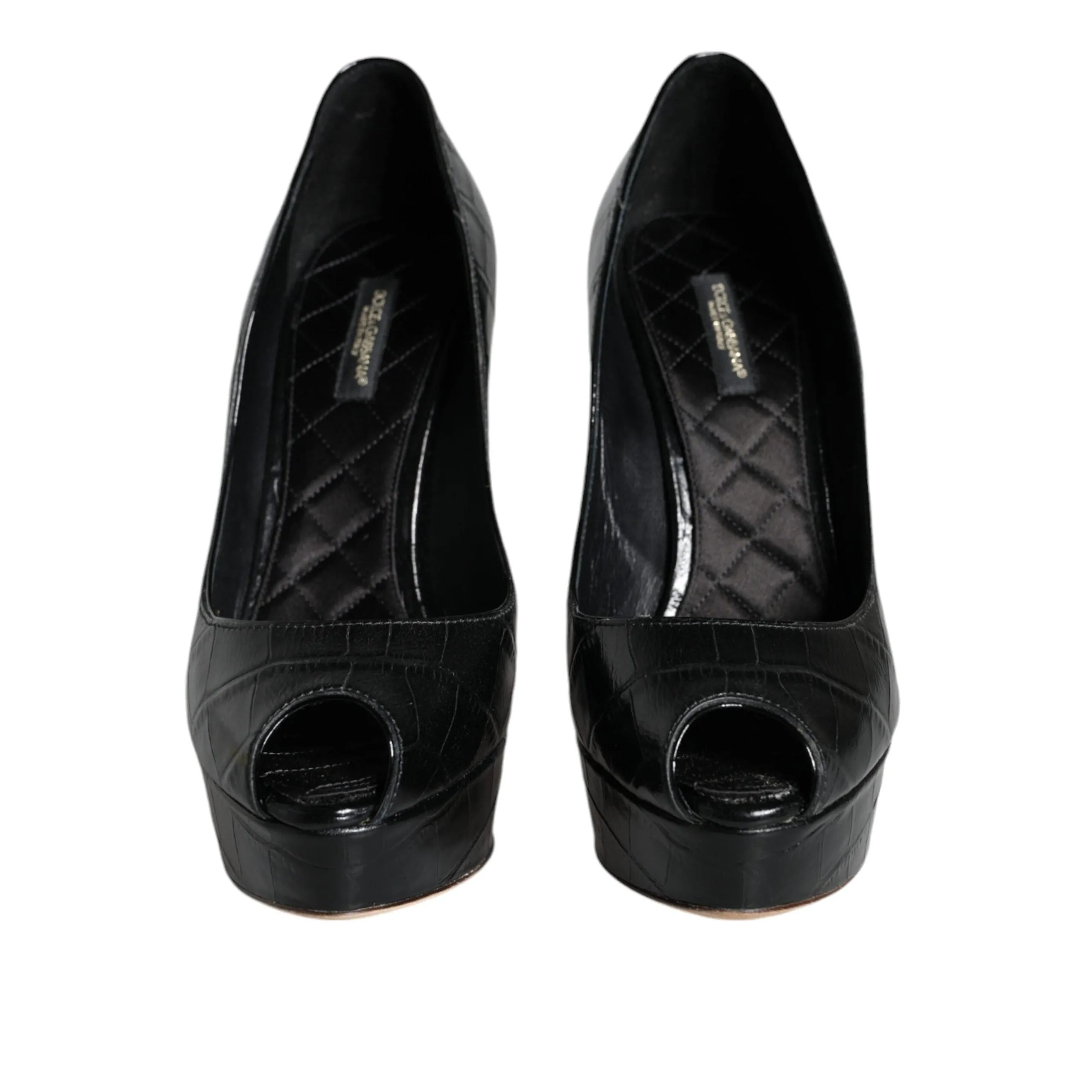 Dolce & Gabbana Black Leather Platform Heels Pumps Shoes