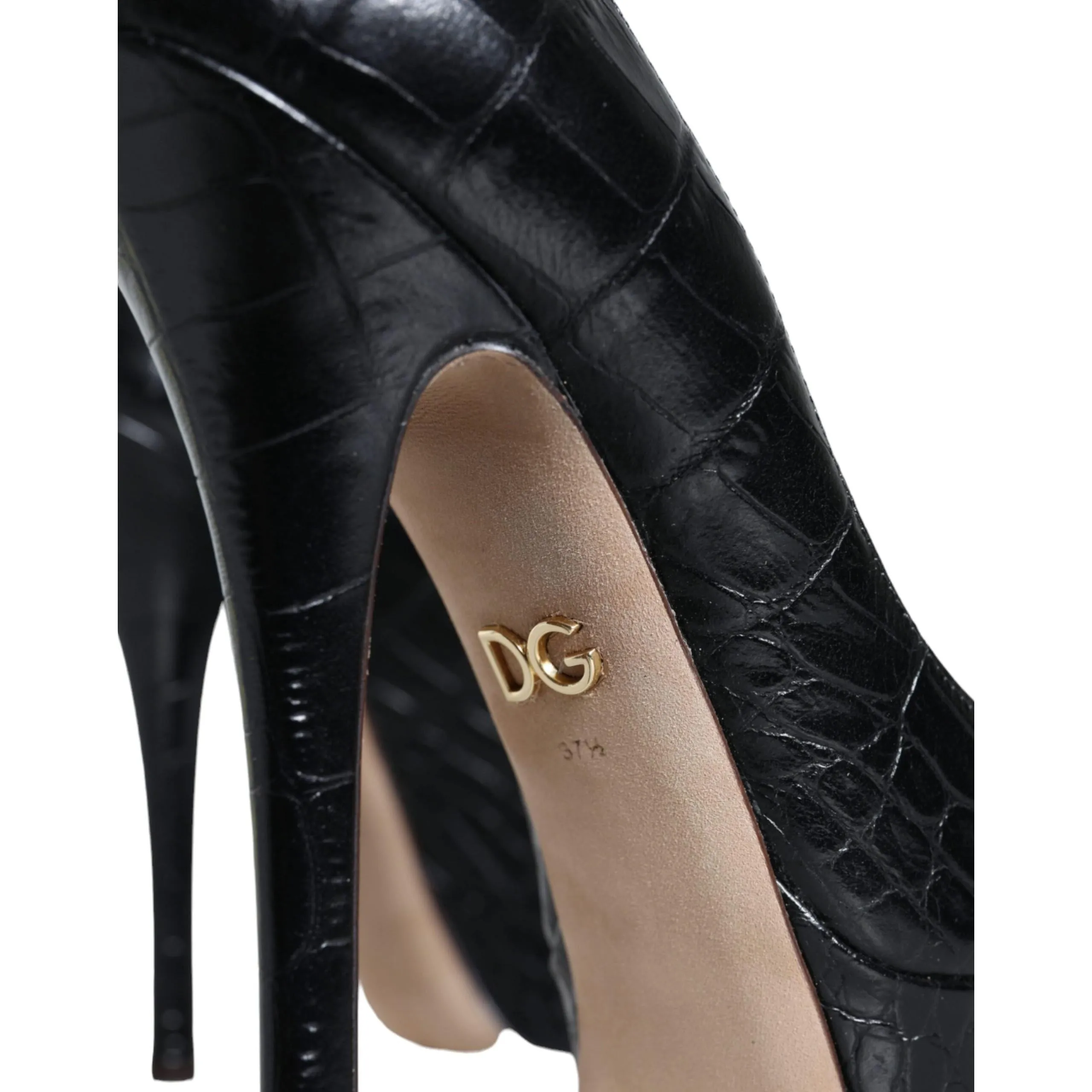 Dolce & Gabbana Black Leather Platform Heels Pumps Shoes