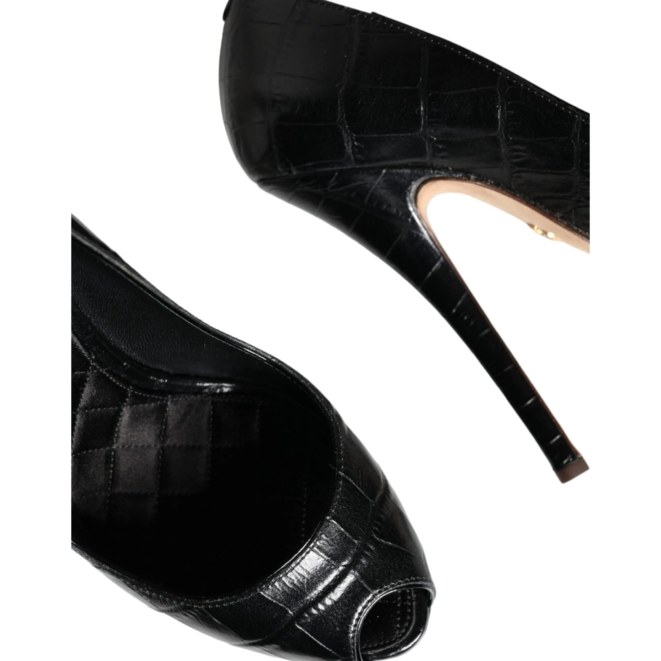 Dolce & Gabbana Black Leather Platform Heels Pumps Shoes