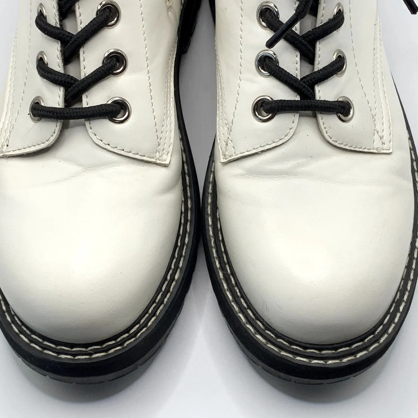 DUNES Women's White Chaplin Faux-Leather Side-Zip Lace-Up Combat Boots SZ 8.5