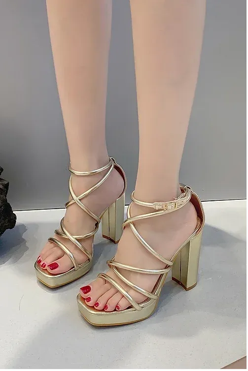 High Heels With Strap -Gold
