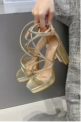 High Heels With Strap -Gold