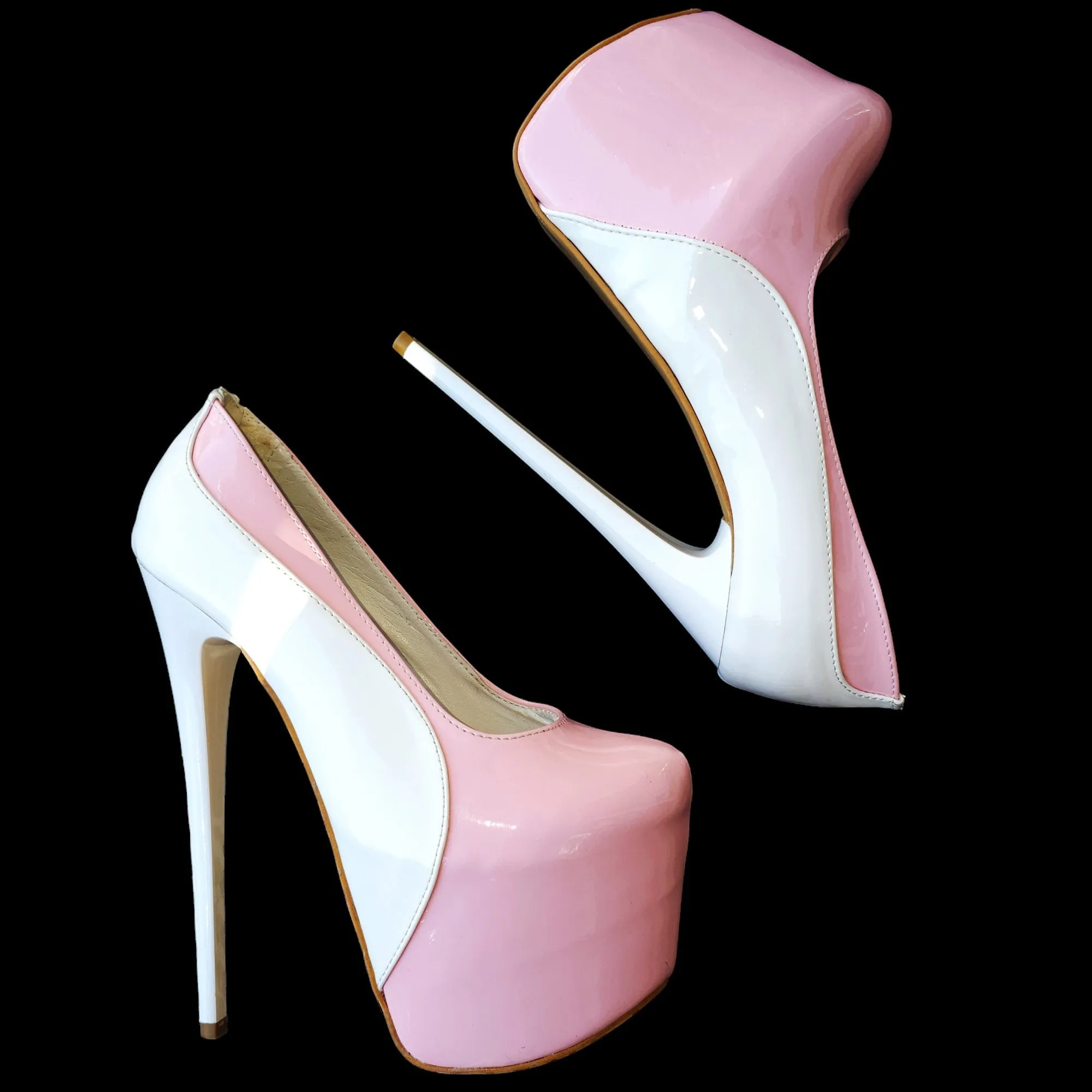 Light Pink White Double Coloured Platform Pumps