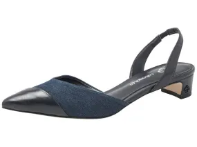 Low Heel Black and Denin Sling Back- Capodarte