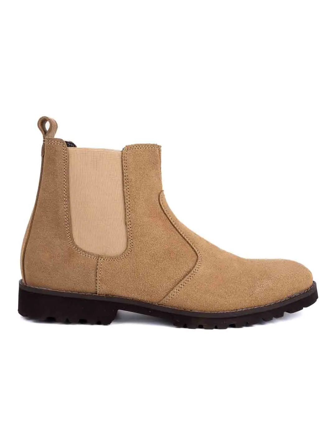 Men Beige Solid Mid-Top Chelsea Boots