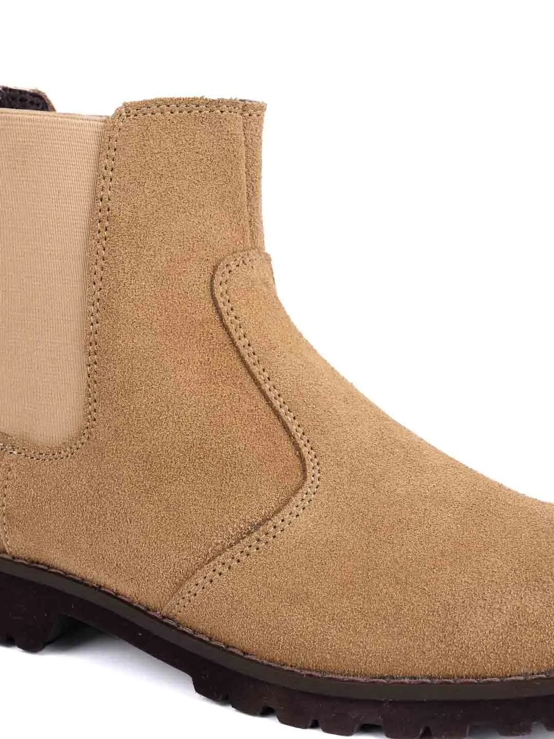 Men Beige Solid Mid-Top Chelsea Boots