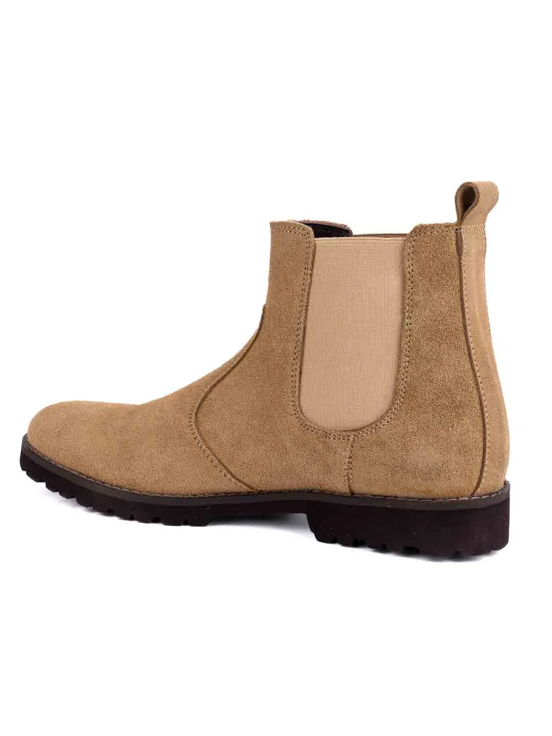 Men Beige Solid Mid-Top Chelsea Boots