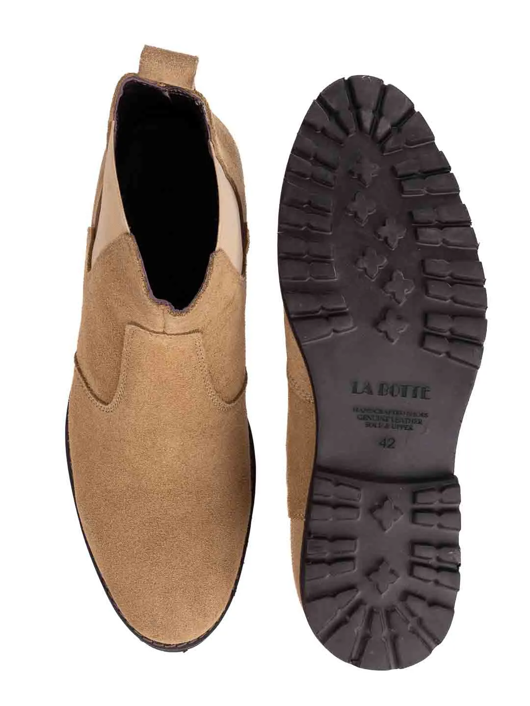 Men Beige Solid Mid-Top Chelsea Boots