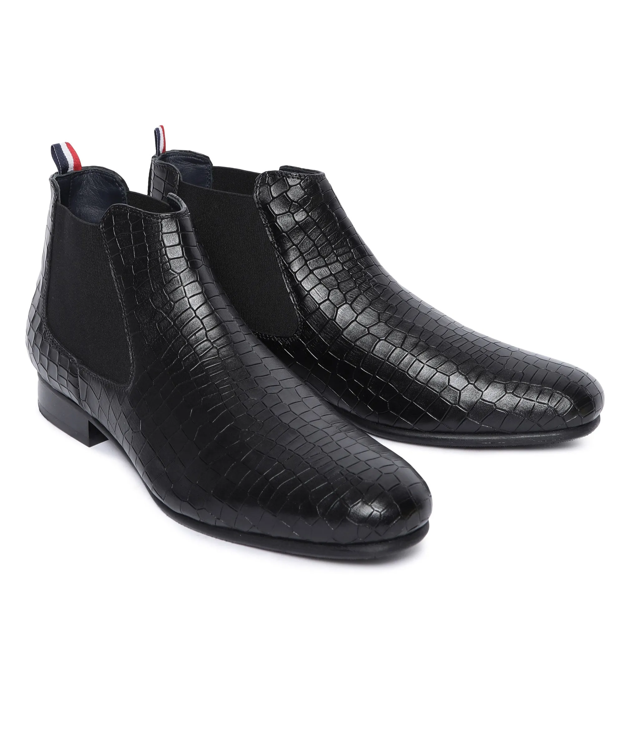 Men Black Animal Print Chelsea Boots