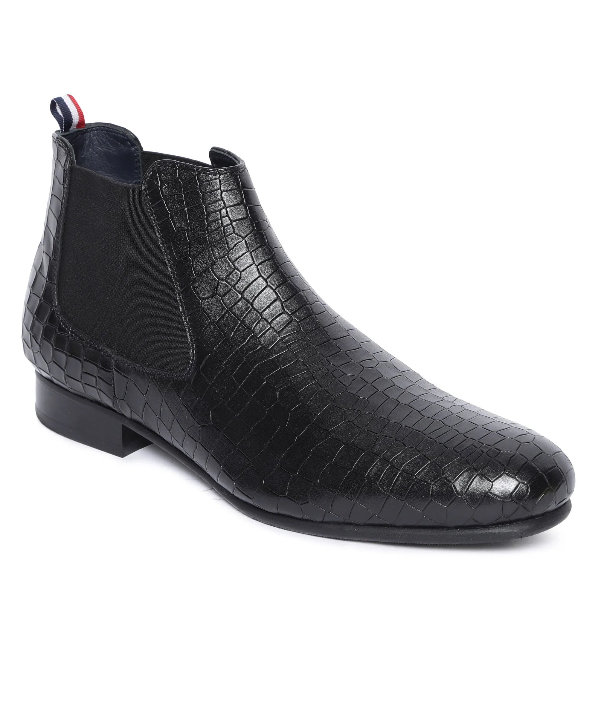 Men Black Animal Print Chelsea Boots