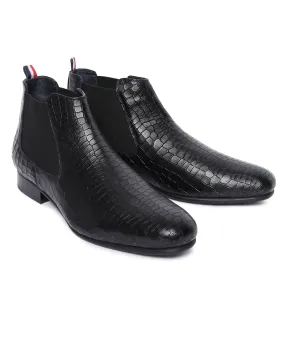 Men Black Animal Print Chelsea Boots