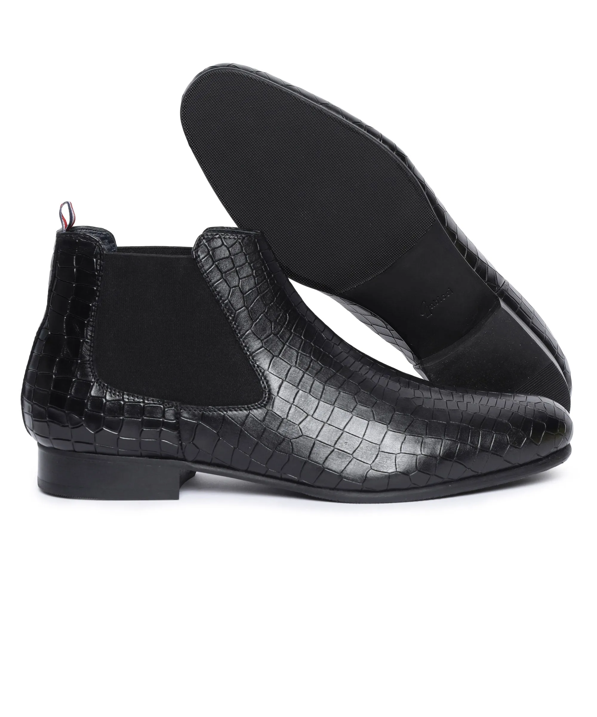Men Black Animal Print Chelsea Boots
