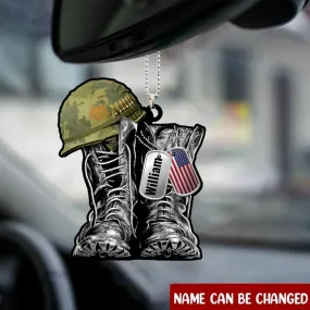 Military Boots and Hat Personalized Acrylic Ornament, Military Car Hanging Interior Ornament