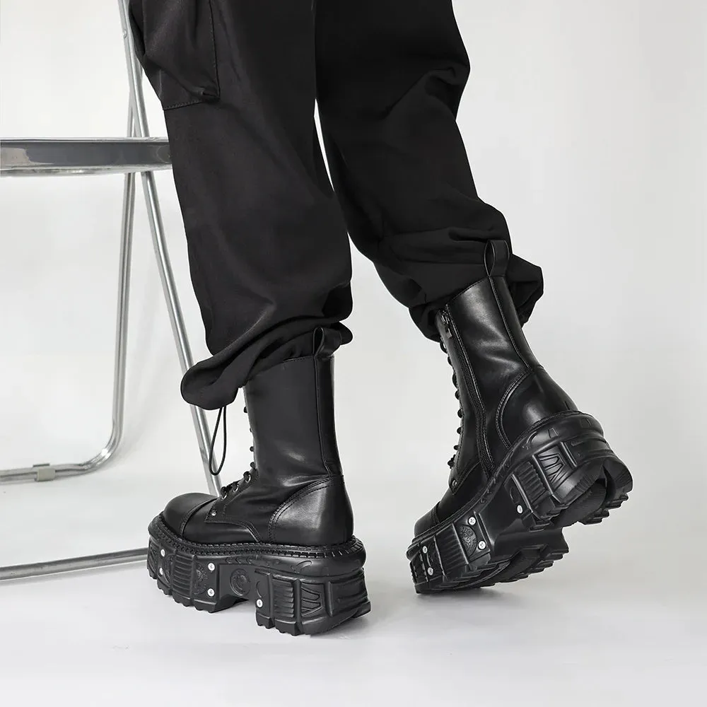 Punk Platform Ankle Boots for Women – Retro Chunky Lace-Up Motorcycle Boots with Metal Decor