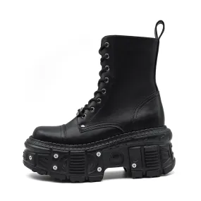 Punk Platform Ankle Boots for Women – Retro Chunky Lace-Up Motorcycle Boots with Metal Decor