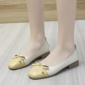 Rimocy  New Square Heels Pumps Women Fashion Bow Slip-on Soft Sole Office Shoes Woman Comfortable Low Heel Loafers Shoes