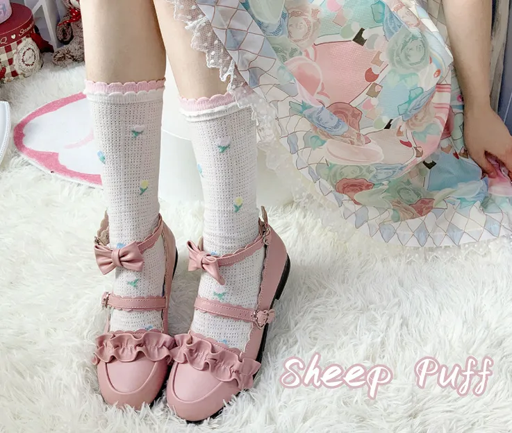 Sheep Puff~Kawaii Lolita Shoes Multicolors
