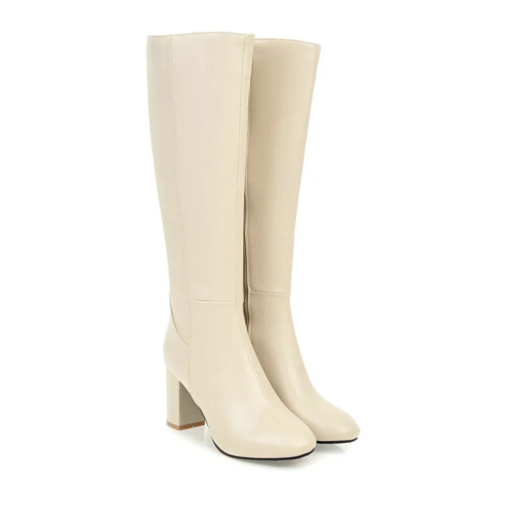 Stylish Chunky High Heels and Square Toes Boots