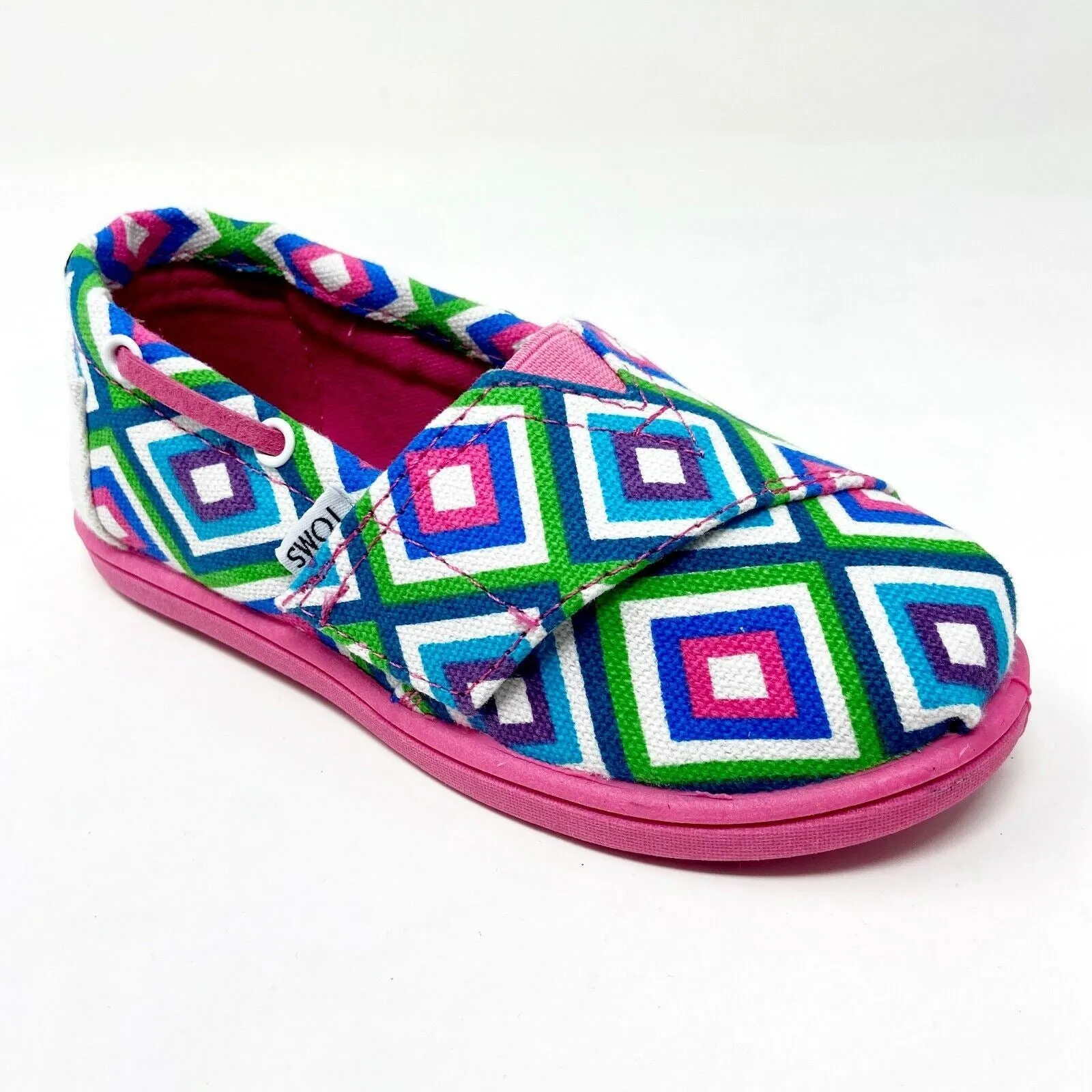 Toms Classics Aqua Village Geo Tiny Toddler Slip On Casual Canvas Flat Shoes