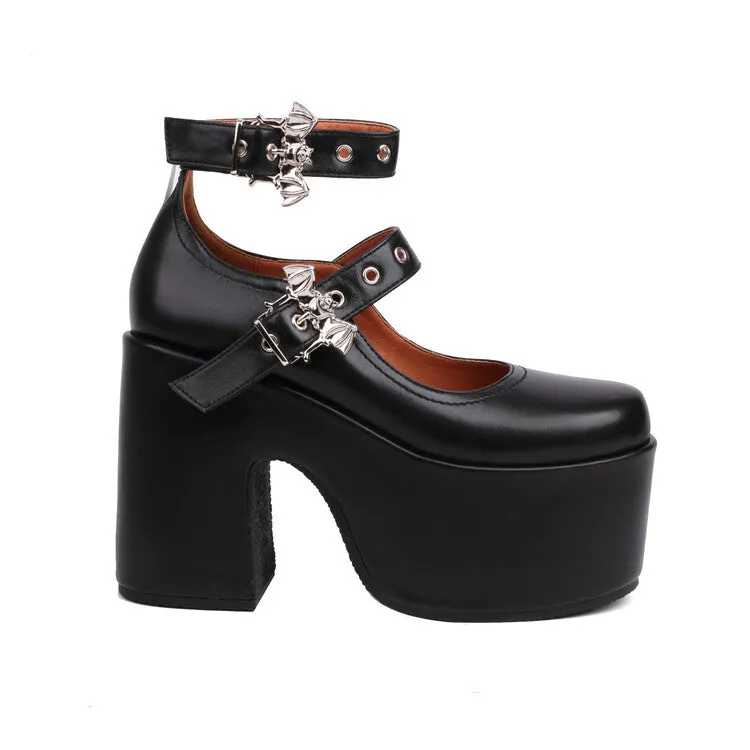 Women's Buckle Block Heel Mary Jane Platform Pumps