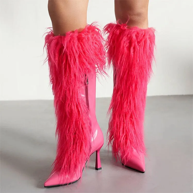 Women's Tassel Pointed Toe High Heel Knee High Boots