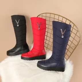 Women's Waterproof Rhinestones Platform Wedge Heels Down Tall Boots for Winter